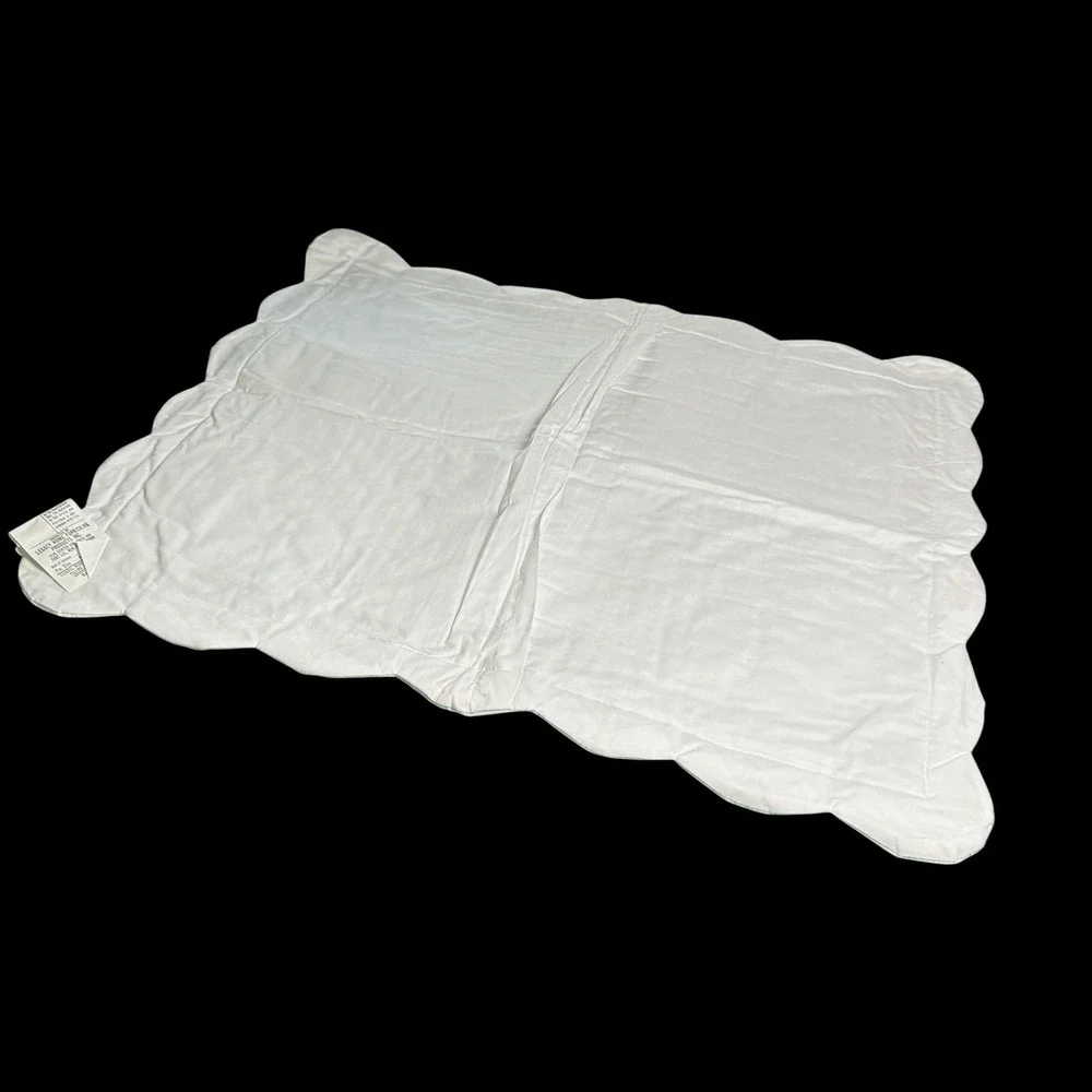 Handmade Floral Appliqué Quilt Set White 86x86 & 2‎ Pillowcases Scalloped Edges